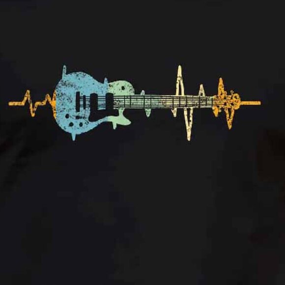Heartbeat of a Guitarist T-Shirt  Retro Guitar Lover Gift Guitar Vibes - Picture 2 of 3